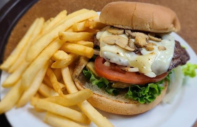 Mushroom Swiss burger.